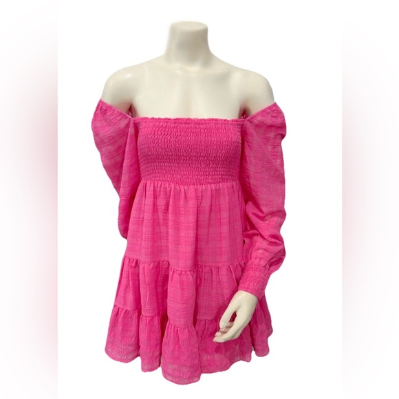 Urban Outfitters Dresses & Skirts - Urban Outfitters Pink Smocked Off Shoulder Mini Dress | Size M